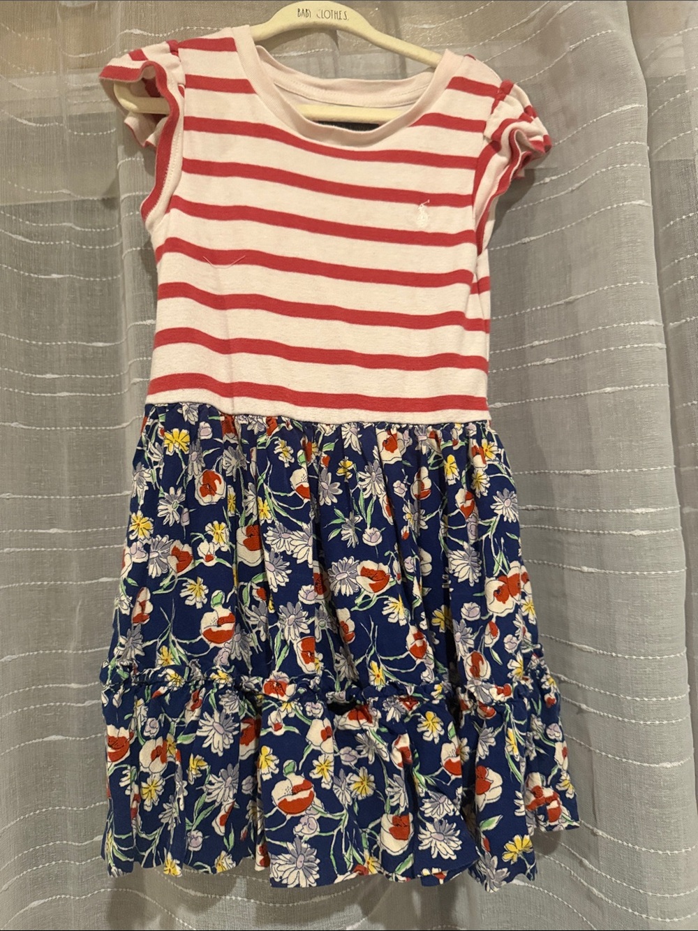 Polo by Ralph Lauren Pink & Navy Striped Top Floral Skirt Dress